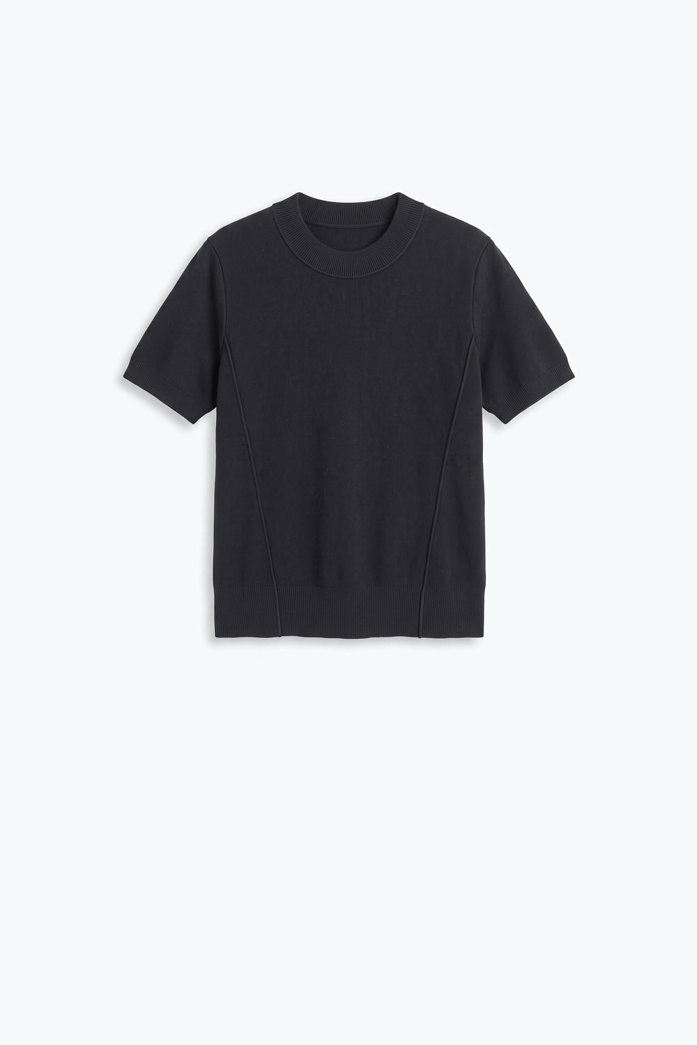 Black Merino Wool Blend Fine Knit Short Sleeve Sweater - Jumpers