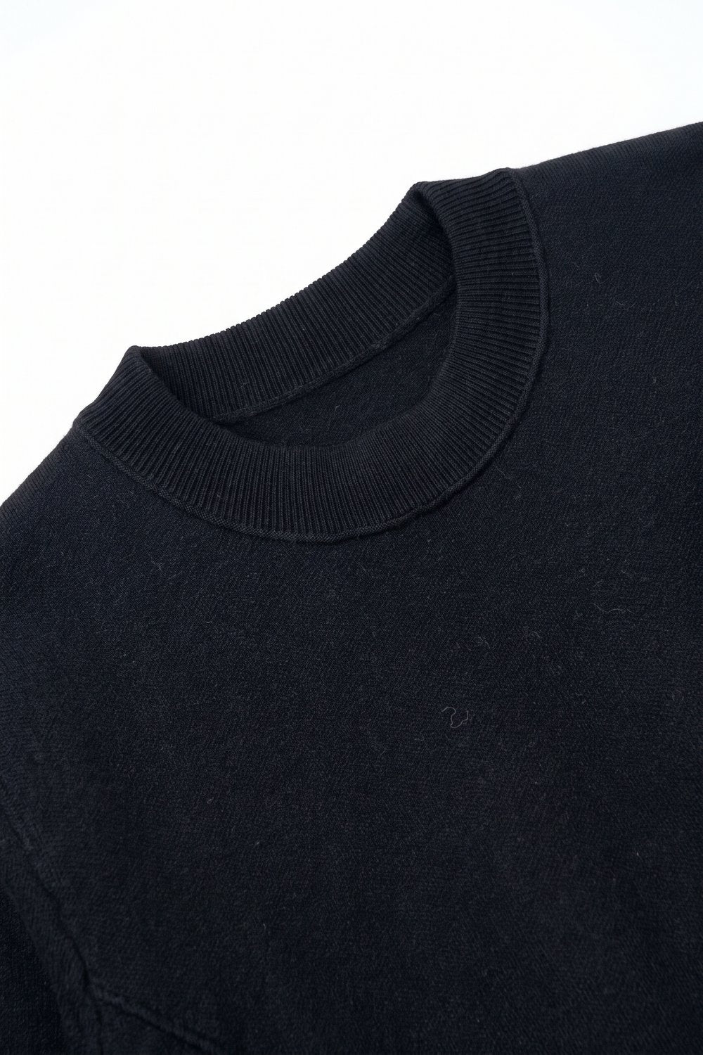 Black Merino Wool Blend Fine Knit Short Sleeve Sweater - Jumpers