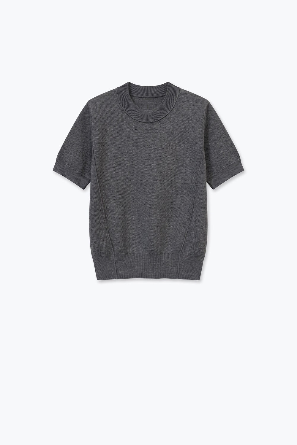 Grey Merino Wool Blend Fine Knit Sleeve Sweater - Jumpers