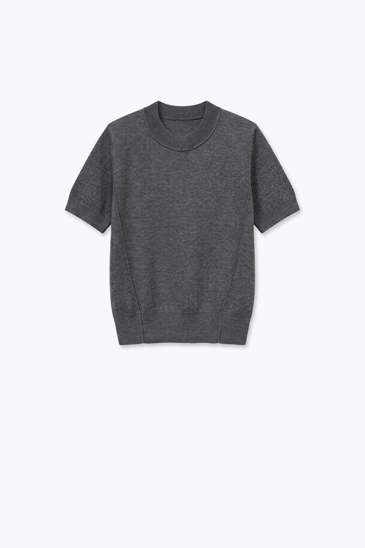 Grey Merino Wool Blend Fine Knit Sleeve Sweater - Jumpers