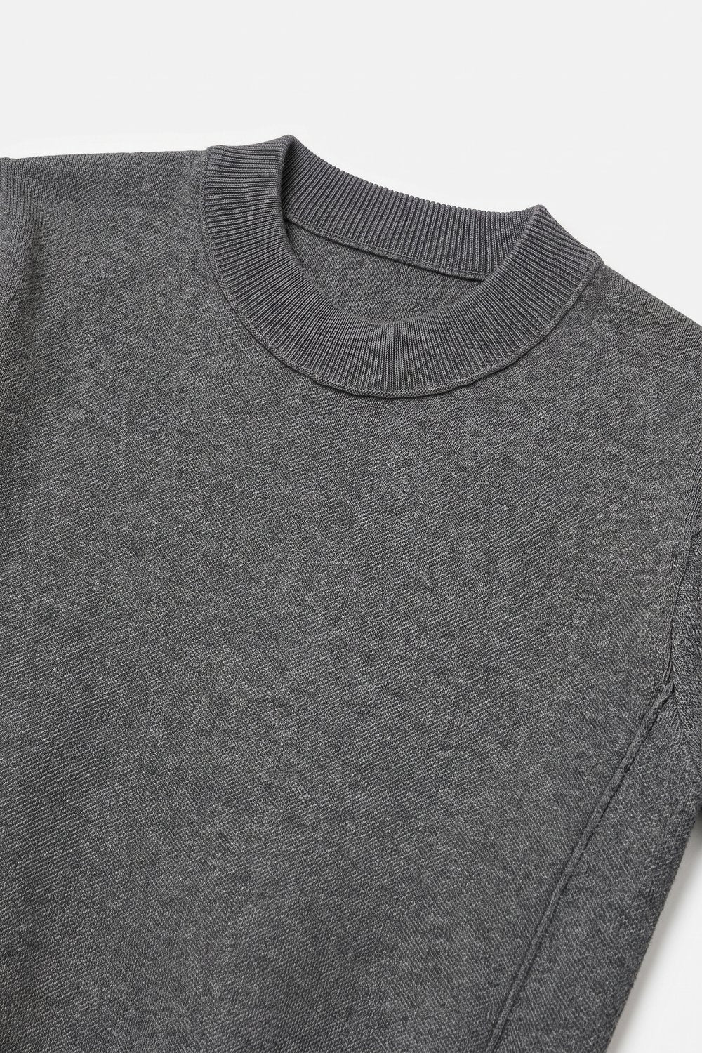 Grey Merino Wool Blend Fine Knit Sleeve Sweater - Jumpers