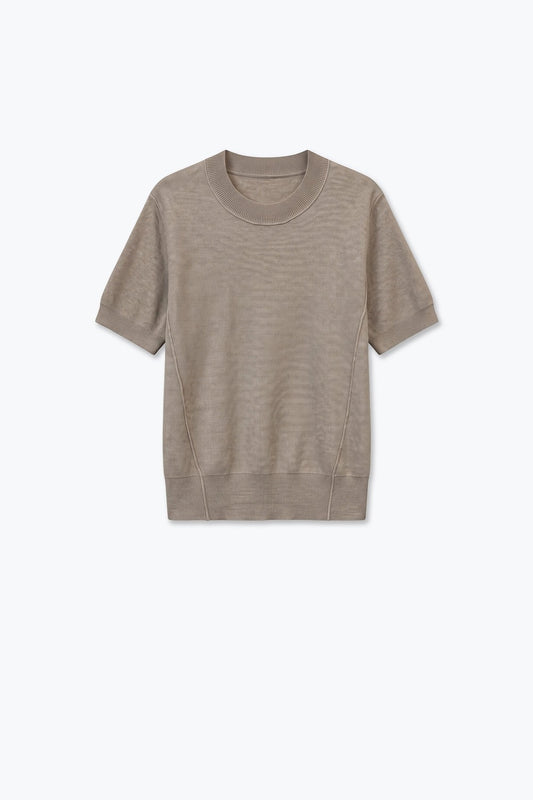 Fango Merino Wool Blend Fine Knit Short Sleeve Sweater - Jumpers