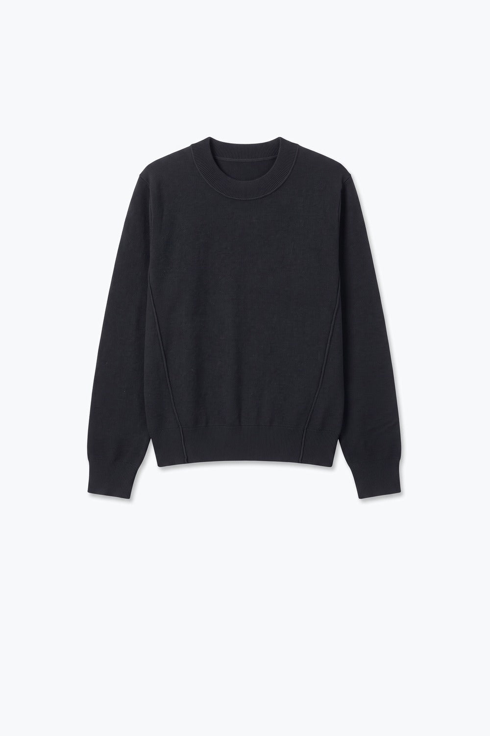 Black Merino Wool Blend Fine Knit long sleeves Seam Detail Sweater - Jumpers