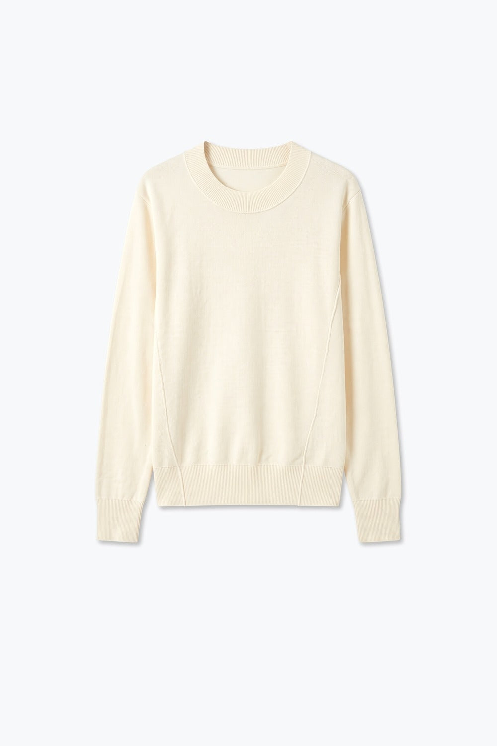Cream Merino Wool Blend Fine Knit long sleeves Ribbed Trim Sweater - Jumpers