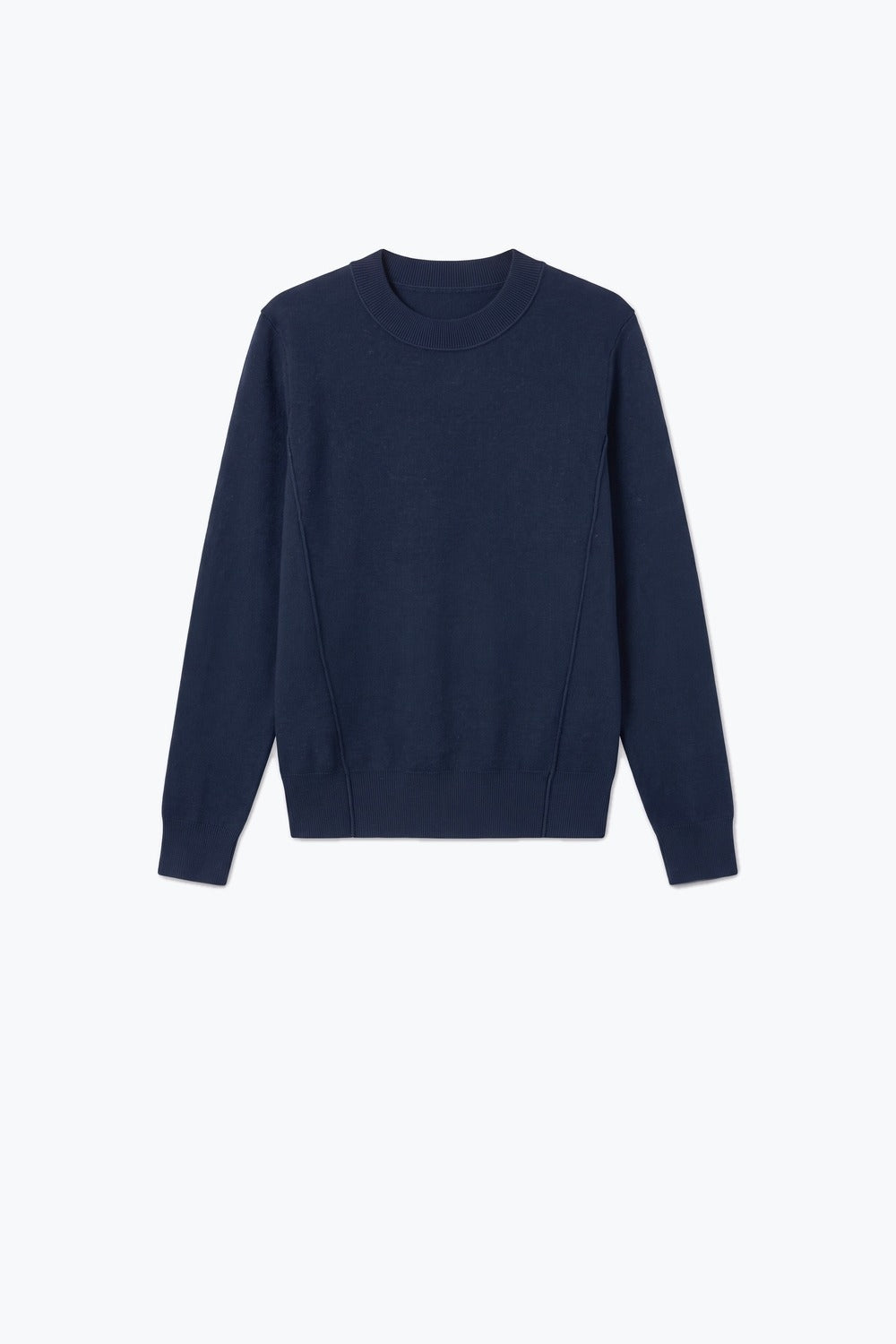 Merino Wool Blend Fine Knit long sleeves Seam Detail Sweater in navy - Jumpers