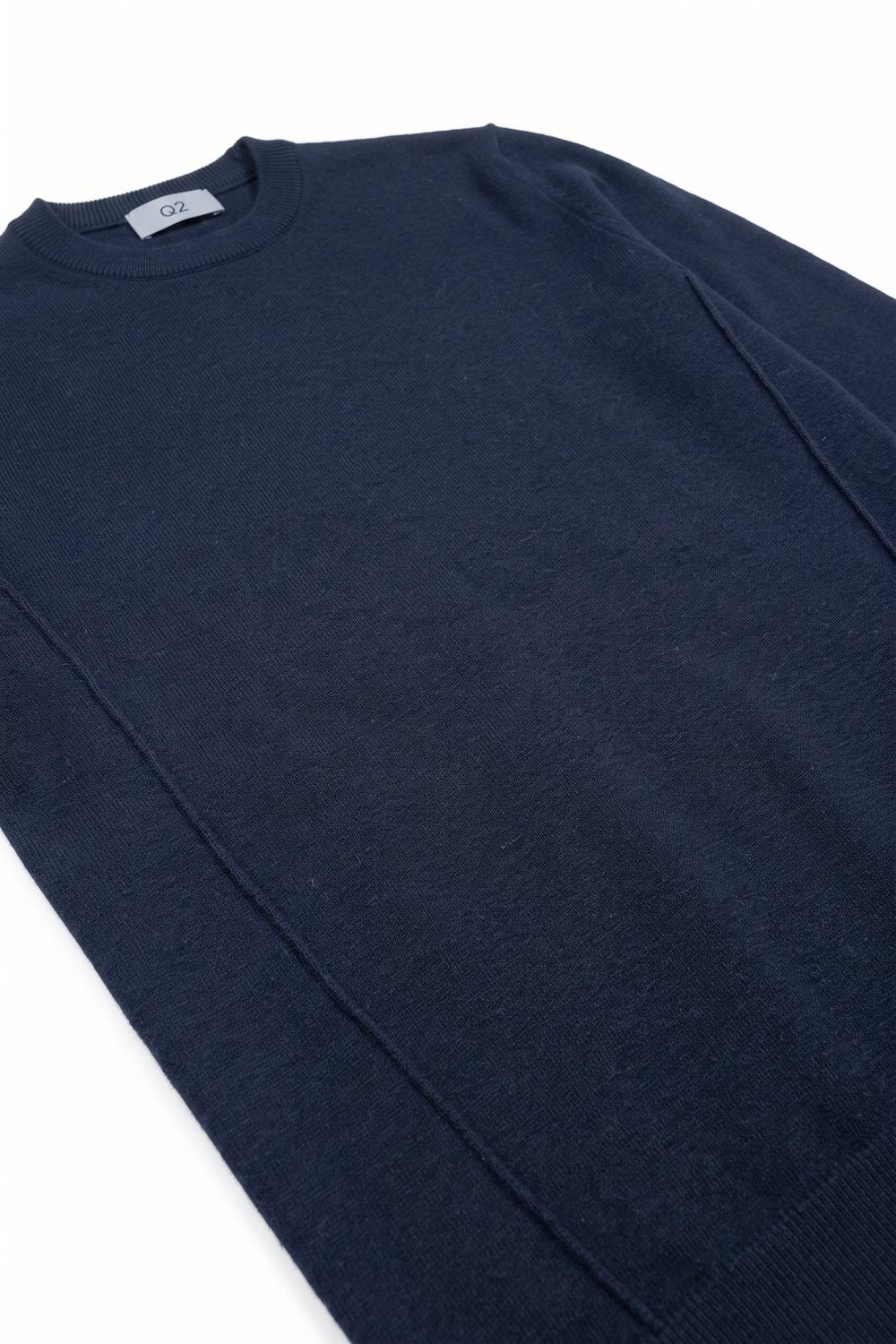 Merino Wool Blend Fine Knit long sleeves Seam Detail Sweater in navy - Jumpers