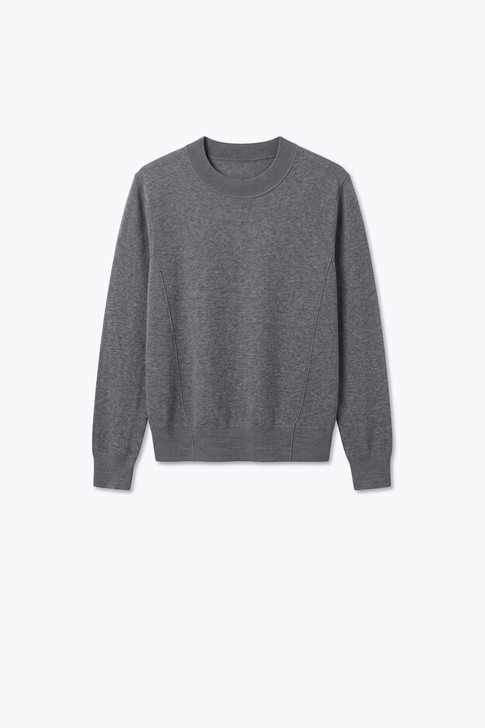 Grey Merino Wool Blend Fine Knit long sleeves Ribbed Trim Sweater - Jumpers