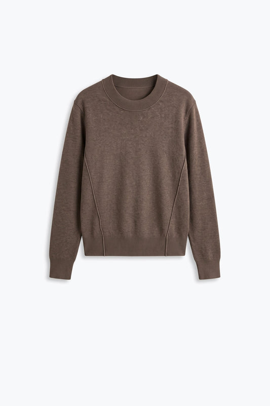 Brown Merino Wool Blend Soft Knit long sleeves Sweater - Jumpers