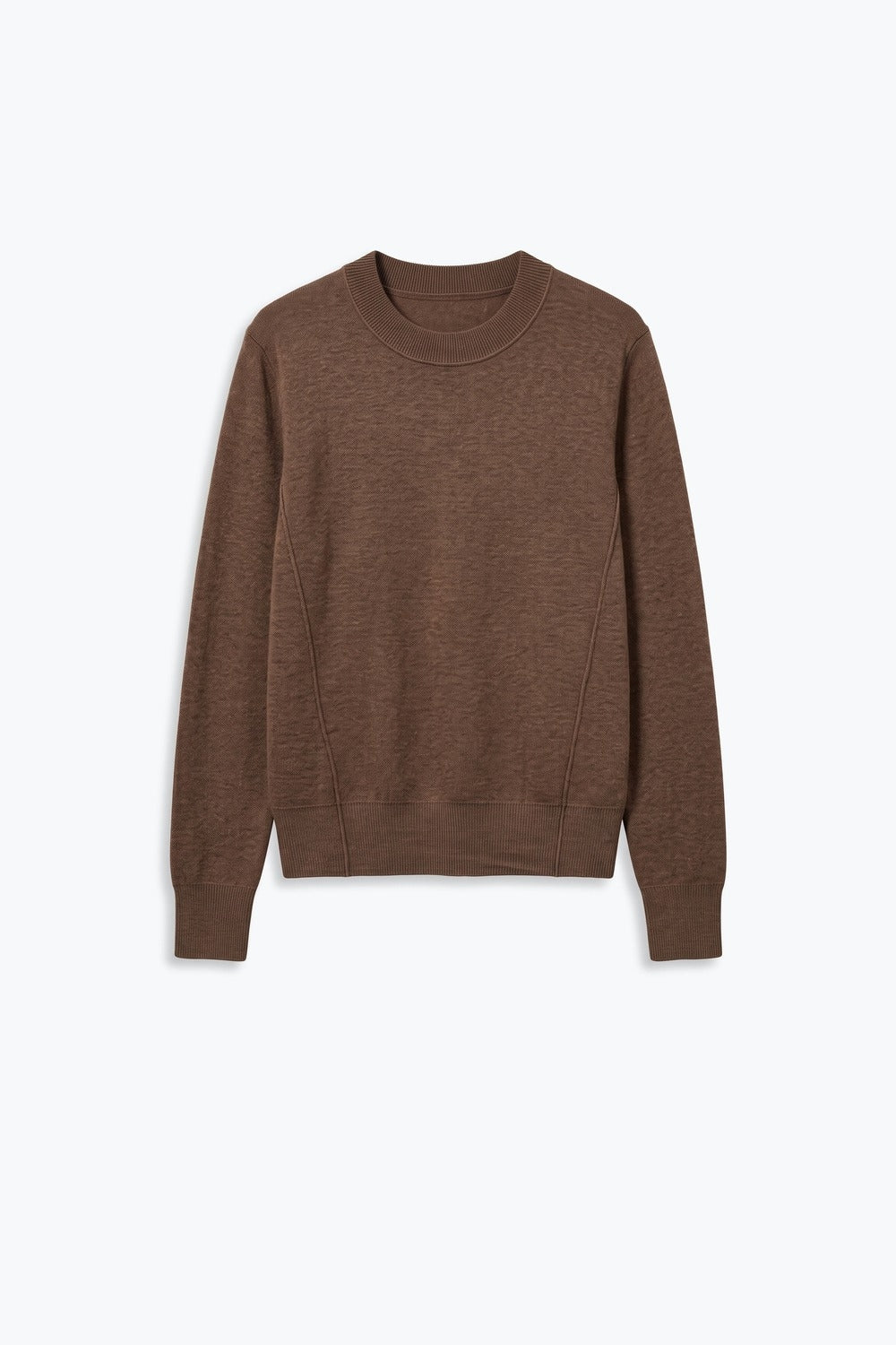 Merino Wool Blend Fine Knit long sleeves Ribbed Trim Sweater in camel - Jumpers