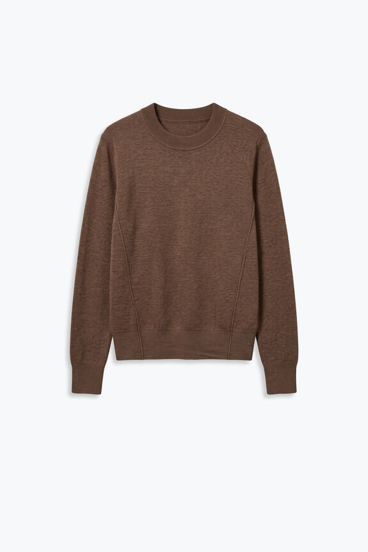 Merino Wool Blend Fine Knit long sleeves Ribbed Trim Sweater in camel - Jumpers