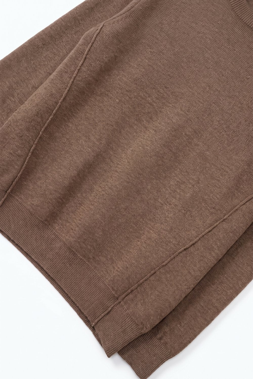 Merino Wool Blend Fine Knit long sleeves Ribbed Trim Sweater in camel - Jumpers