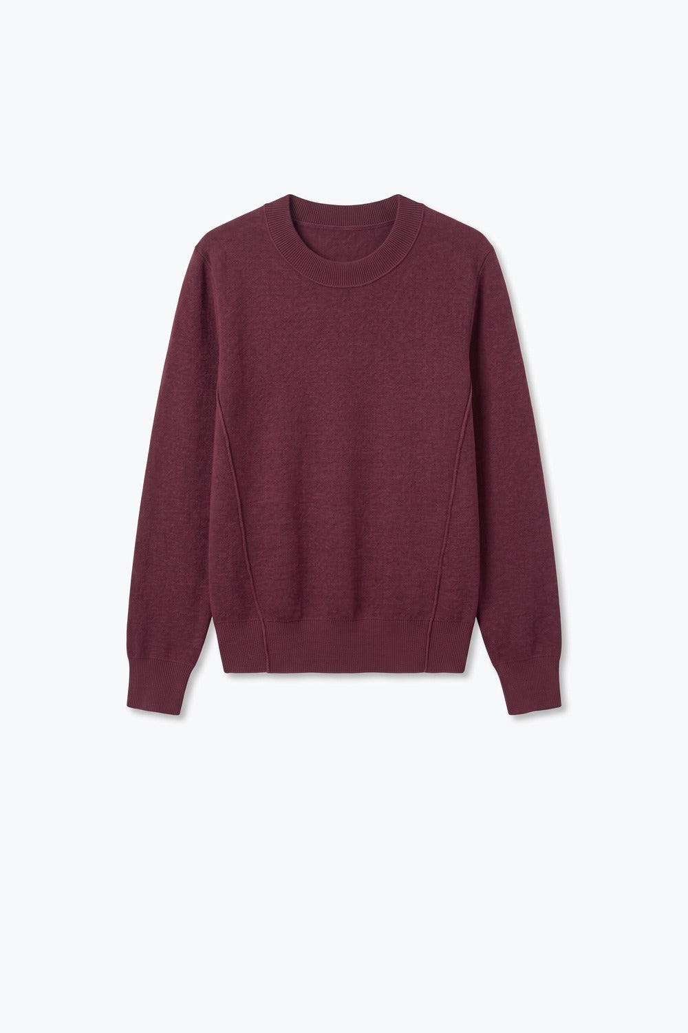 Purple Merino Wool Blend Fine Knit Crew Neck Ribbed Trim Sweater - Jumpers