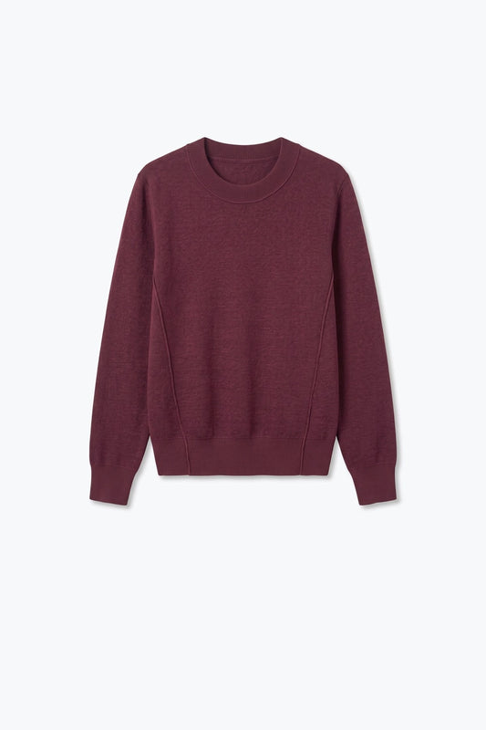 Purple Merino Wool Blend Fine Knit Crew Neck Ribbed Trim Sweater - Jumpers
