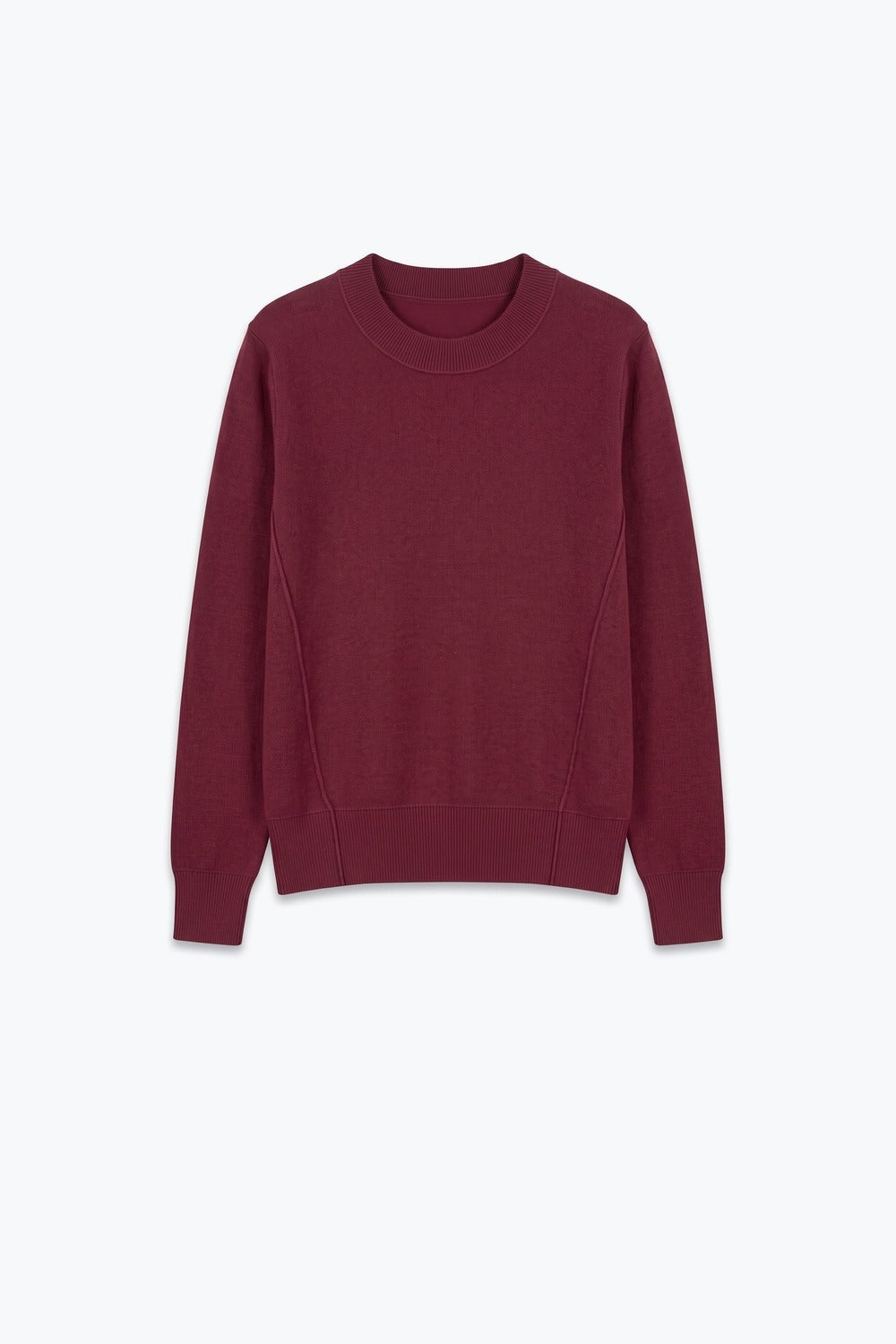 Burgundy Merino Wool Blend Fine Knit long sleeves Ribbed Trim Sweater - Jumpers