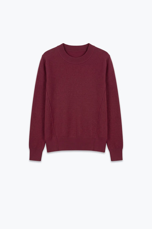 Burgundy Merino Wool Blend Fine Knit long sleeves Ribbed Trim Sweater - Jumpers