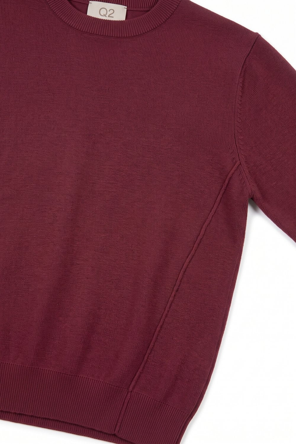 Burgundy Merino Wool Blend Fine Knit long sleeves Ribbed Trim Sweater - Jumpers