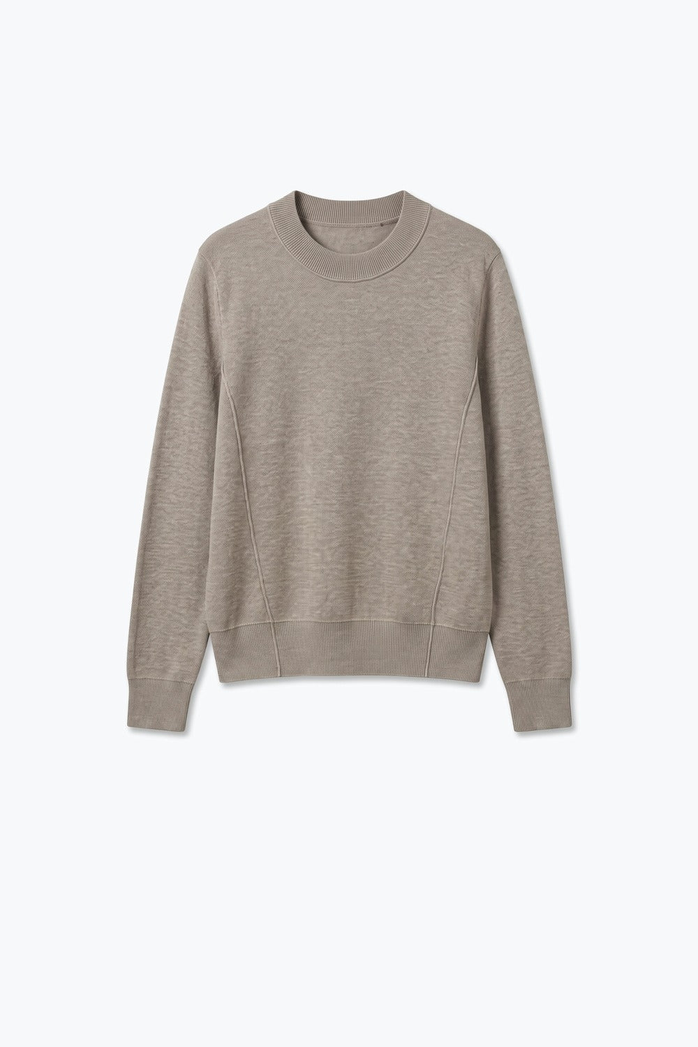 Merino Wool Blend Fine Knit longo sleeves Ribbed Trim Sweater in Fango - Jumpers