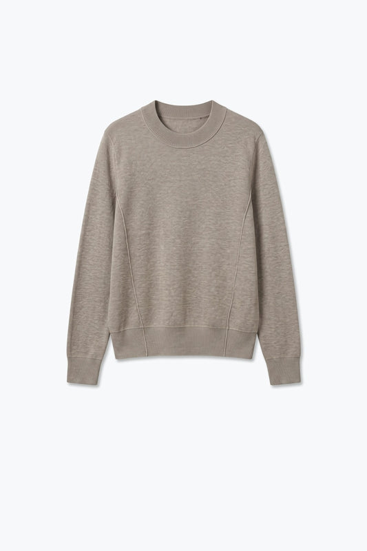 Merino Wool Blend Fine Knit longo sleeves Ribbed Trim Sweater in Fango - Jumpers