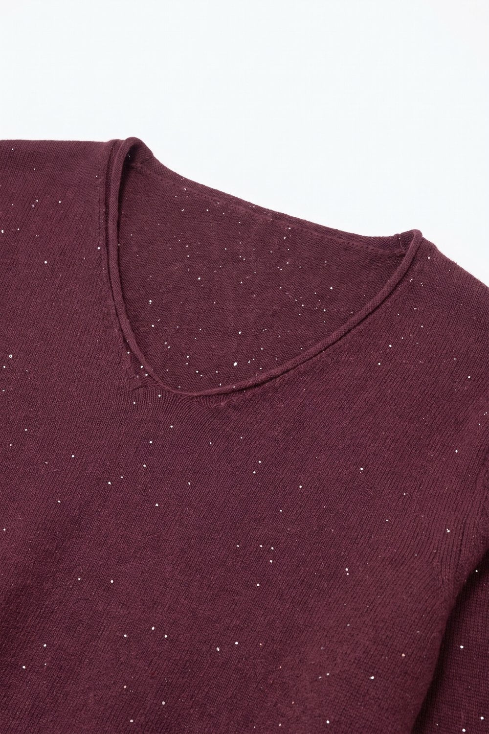 purple Glitter Fine Knit V Neck Ribbed Trim Sweater with sequins embellished - Jumpers