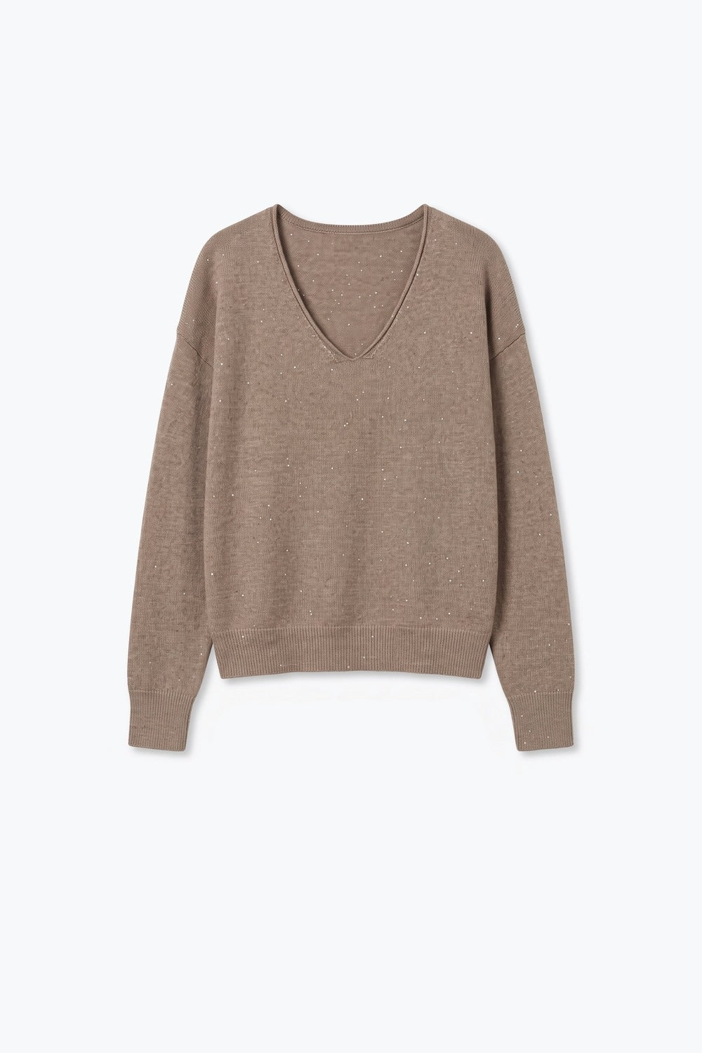 Fango Glitter Fleck Soft Knit V Neck Ribbed Trim Sweater with sequins embellished - Jumpers