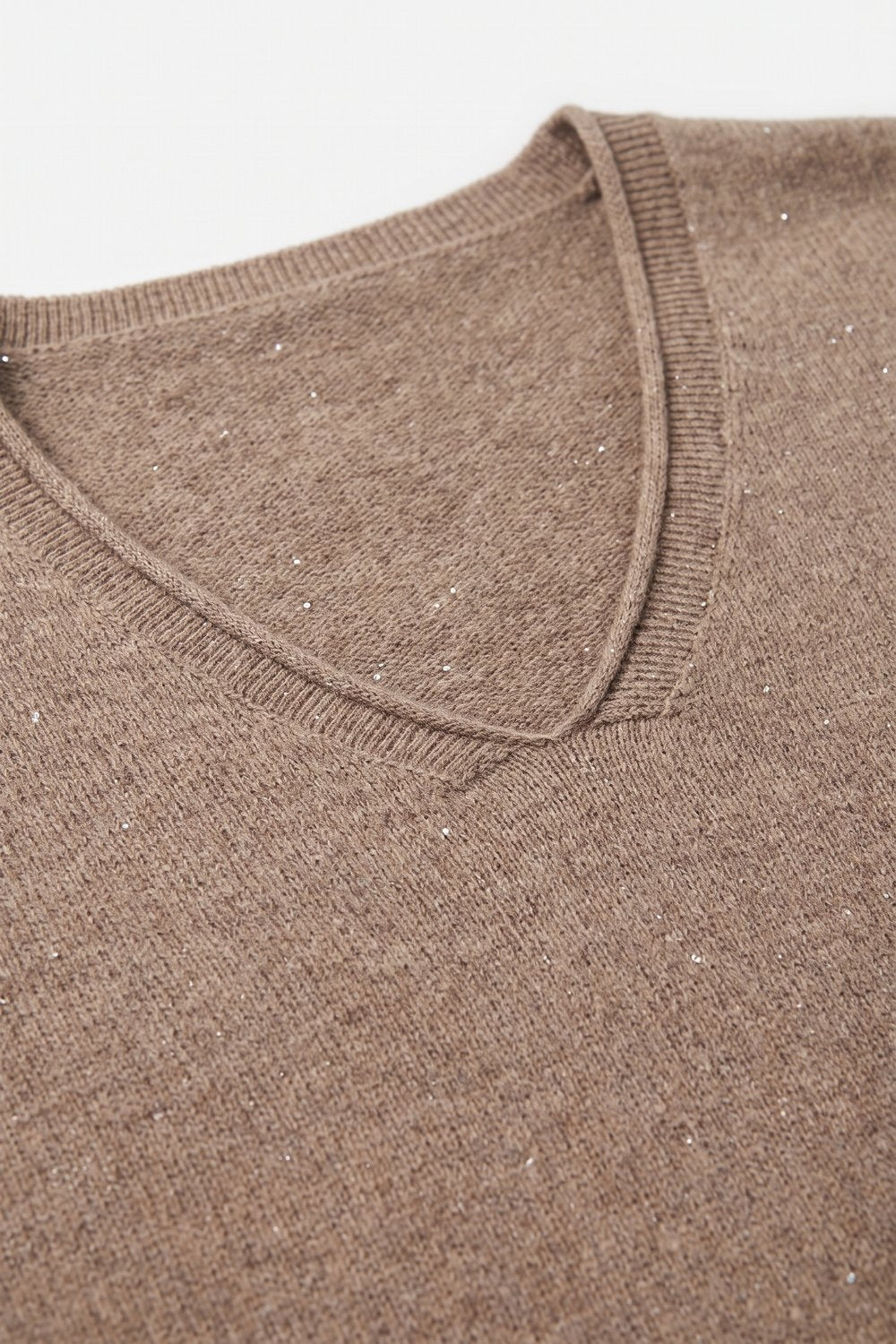 Fango Glitter Fleck Soft Knit V Neck Ribbed Trim Sweater with sequins embellished - Jumpers