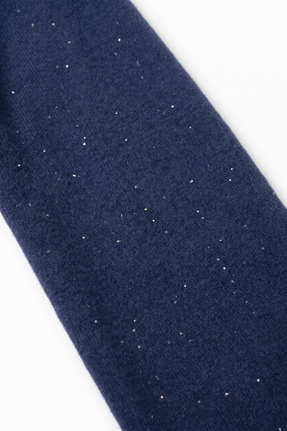 Navy Embellished Sequin Soft Knit Ribbed Turtleneck Sweater - Jumpers
