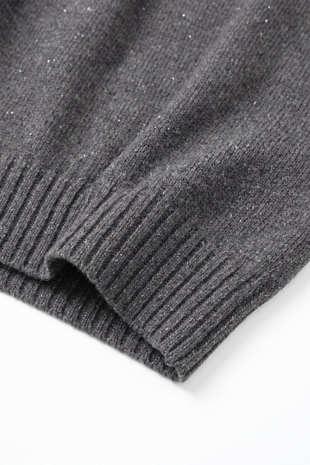 Grey Embellished Sequin Soft Knit High Neck Ribbed Trim Sweater - Jumpers