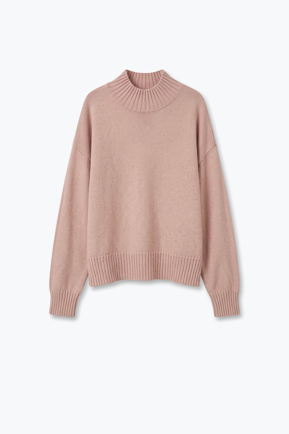 Light Pink Embellished Sequin Soft Knit Ribbed Turtleneck Sweater - Jumpers
