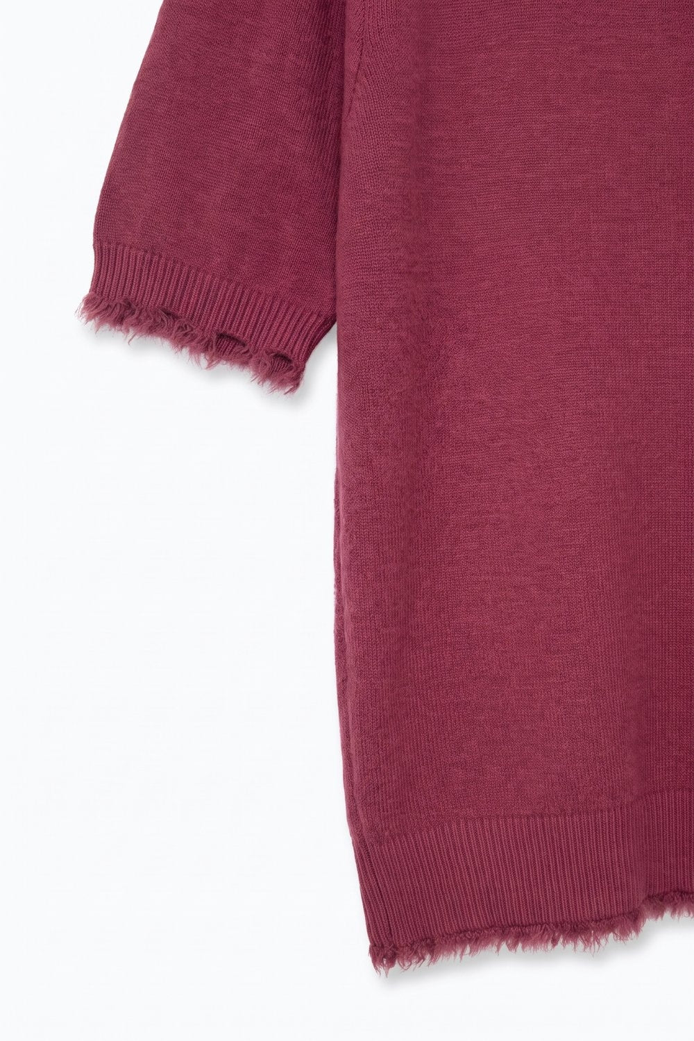 Burgundy Short Sleeve Crew Neck Sweater with Faux Fur Trim - Tops