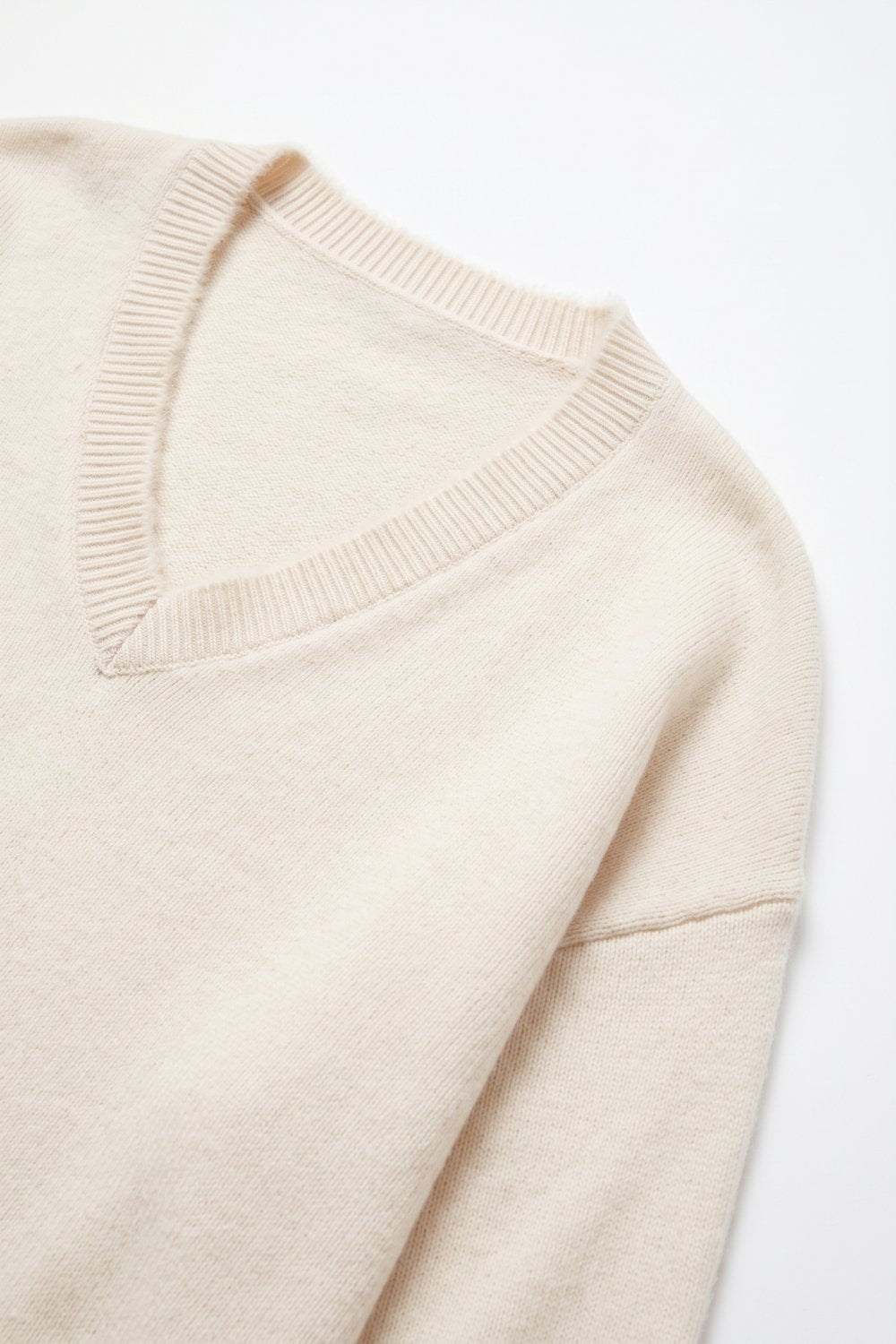 Cream V-Neck Sweater with Faux Fur Trim - Jumpers