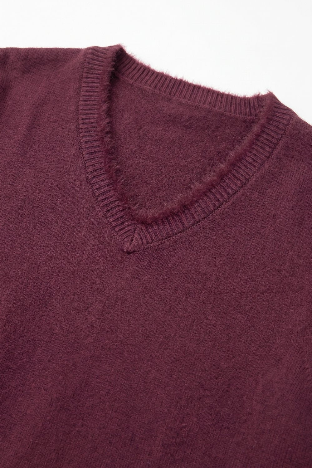 Purple V-Neck Sweater with Faux Fur Trim - Jumpers