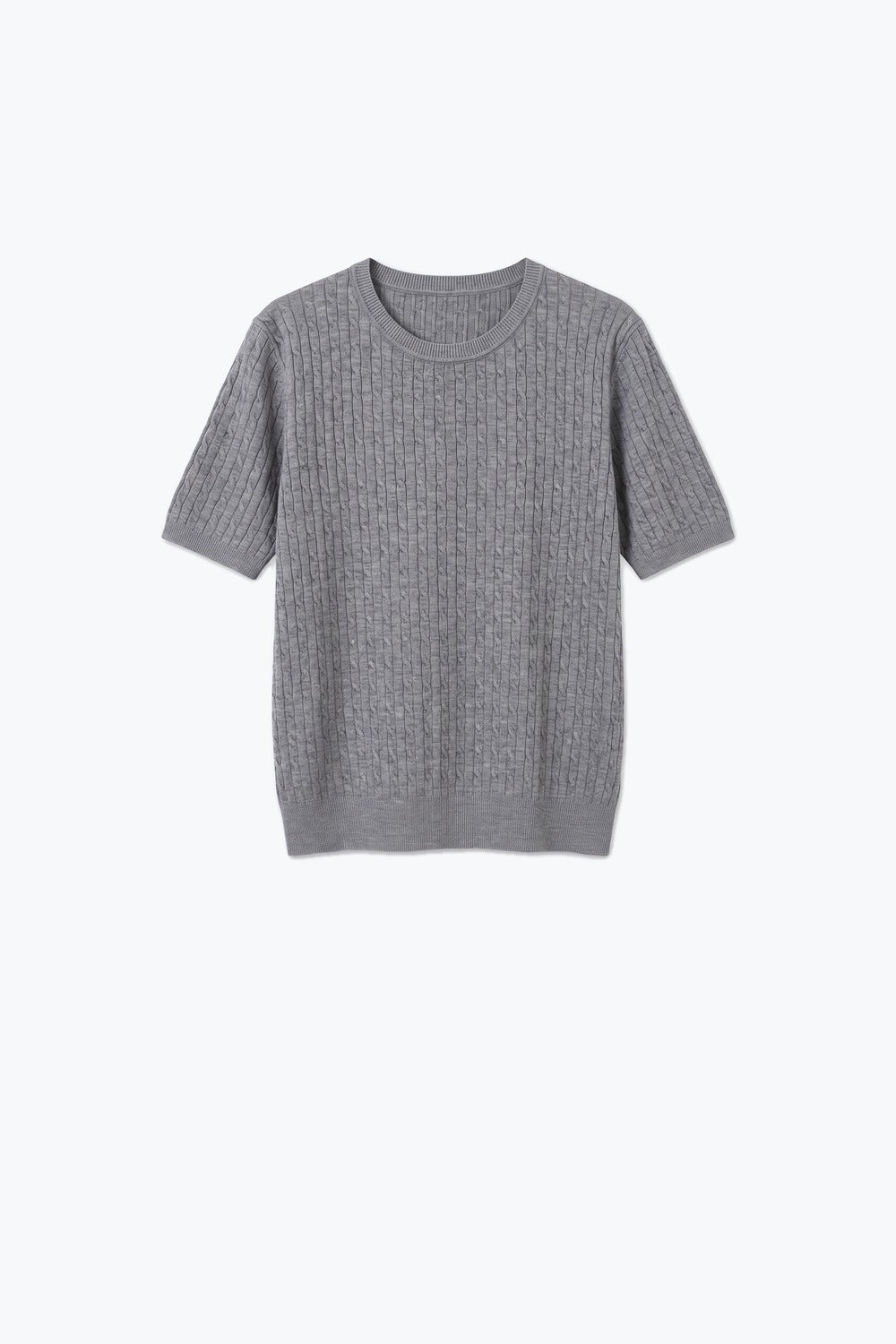 Short-sleeve sweater in gray knit with ribbed edge - Tops