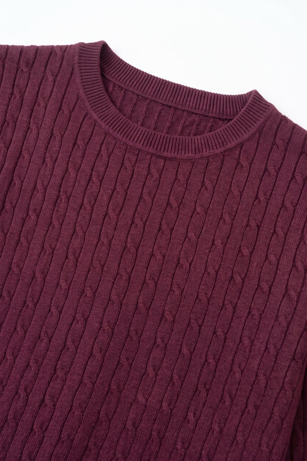 purple Cable Knit Ribbed Crew Neck Short Sleeve Sweater - Tops