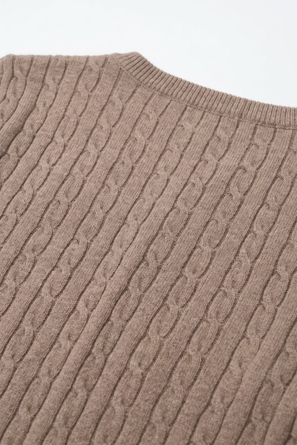 Fango Cable Knit Crew Neck Short Sleeve Sweater - Tops
