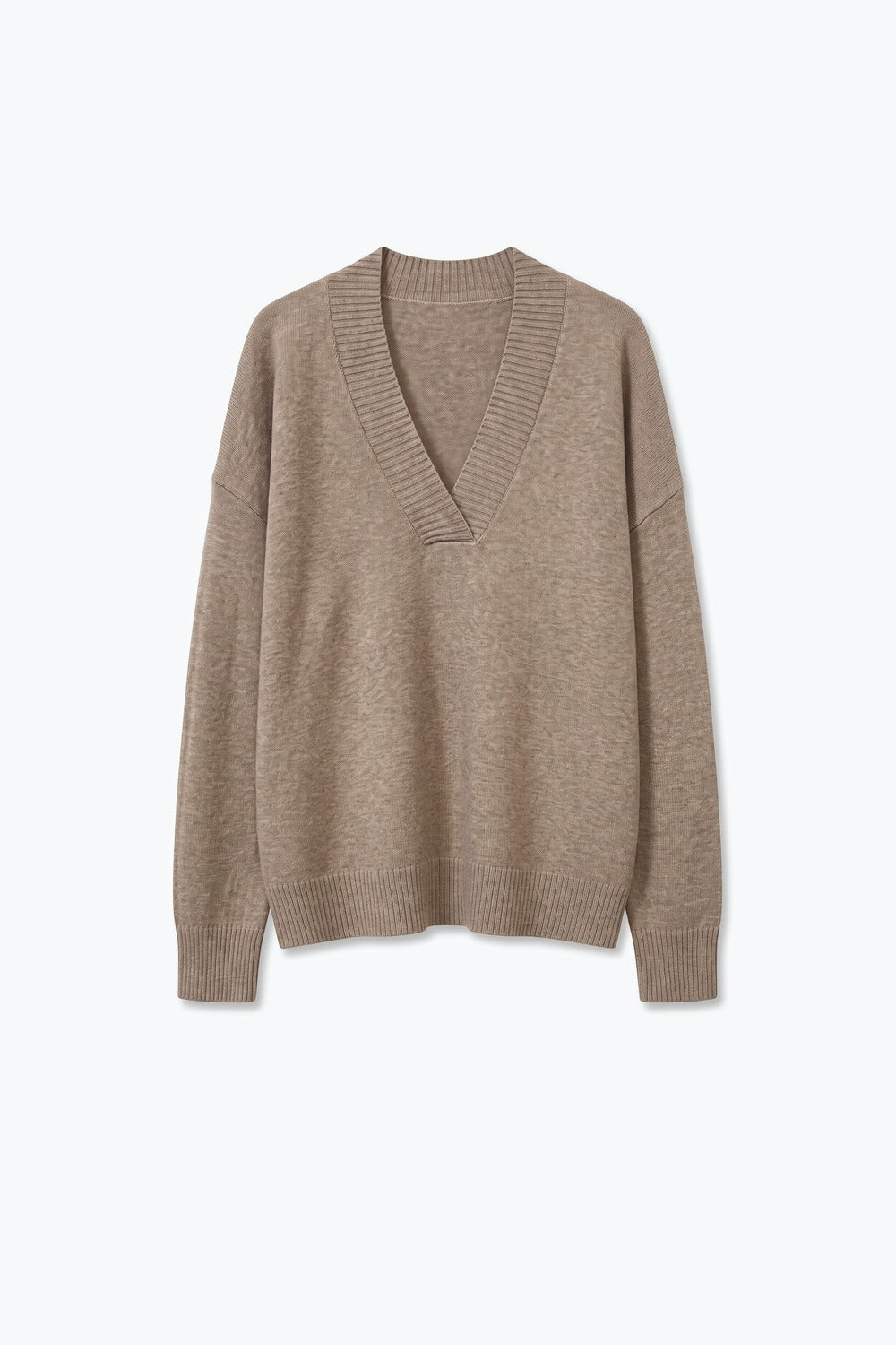 Camel Warm Knit Wide V-Neck Jumper - Jumpers