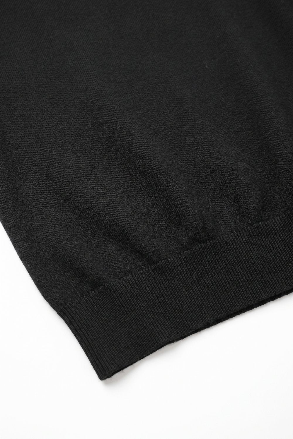 Black Merino Wool Blend Fine Knit Crew Neck Sweater - Jumpers