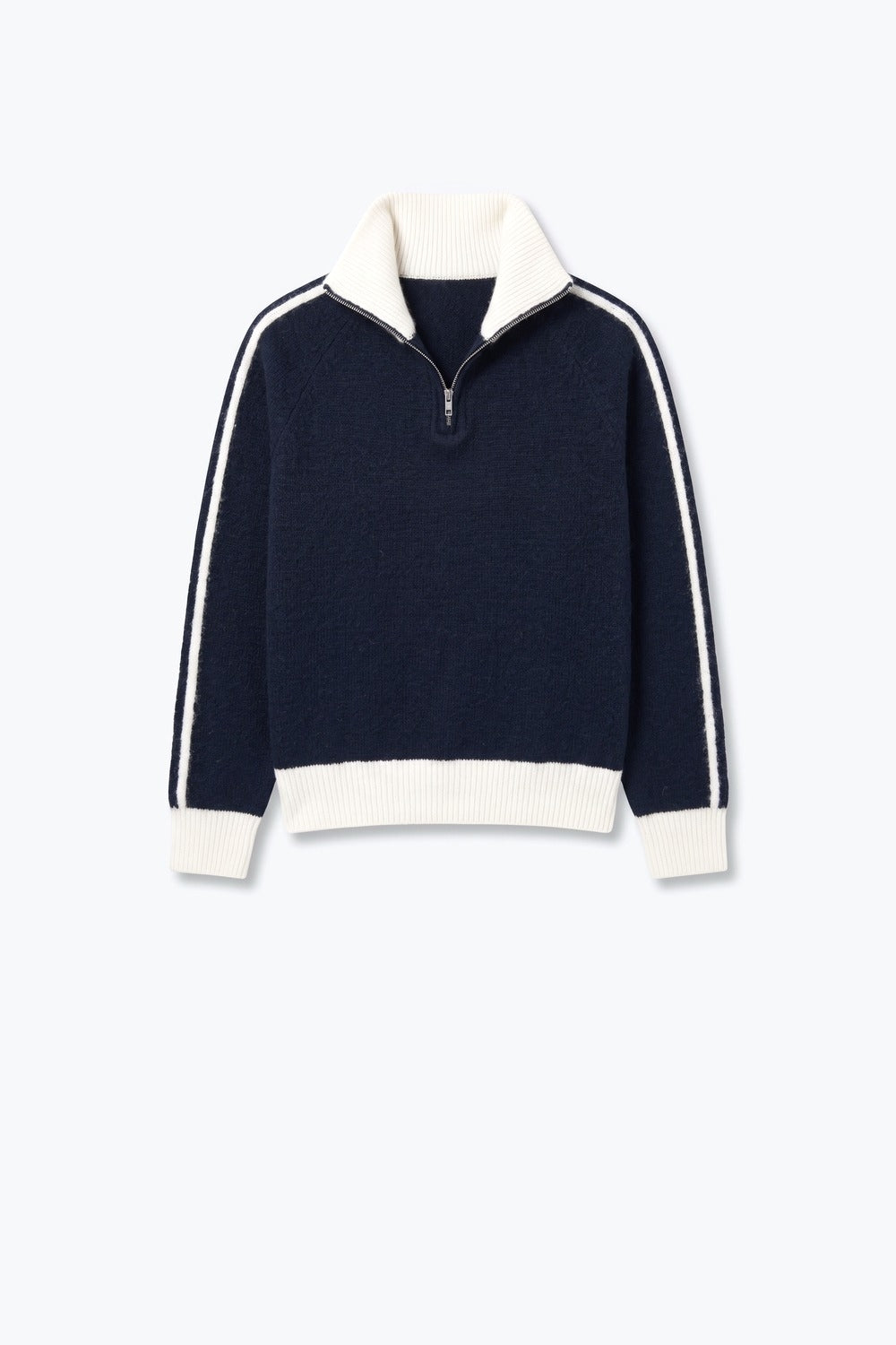 Navy Striped chunky Brushed Knit Contrast Collar Half Zip Sweater - jumper