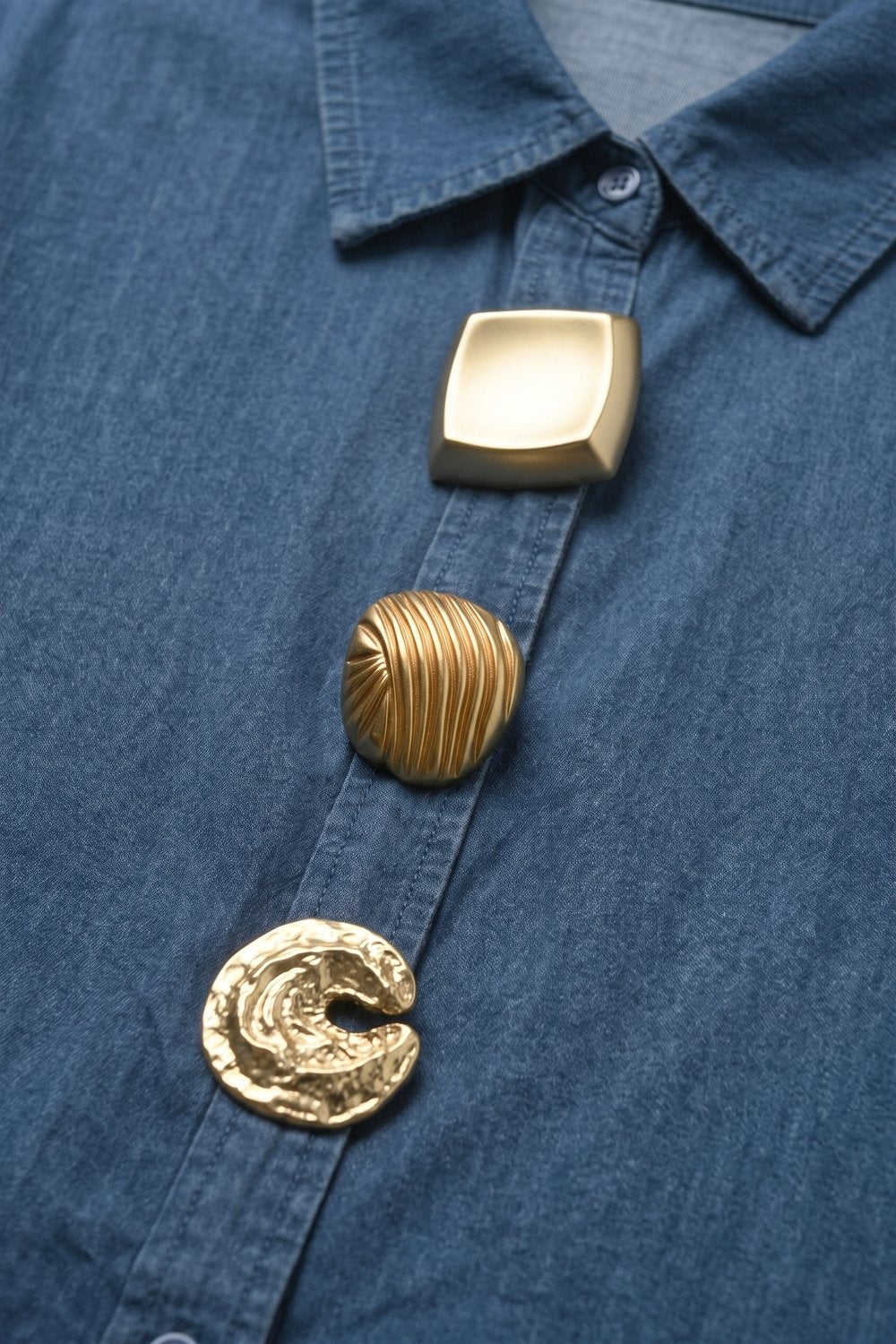 Denim Blue dark Wash Chambray Gold Button Shirt - Shirts