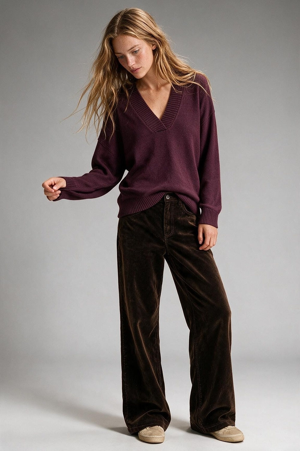 purple Warm Knit Wide V-Neck Jumper - Jumpers