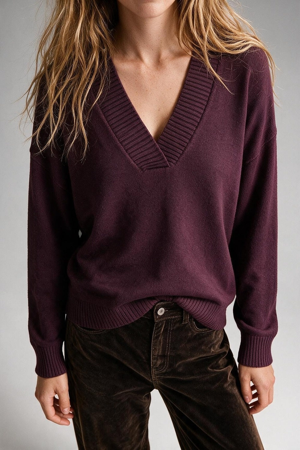 purple Warm Knit Wide V-Neck Jumper - Jumpers