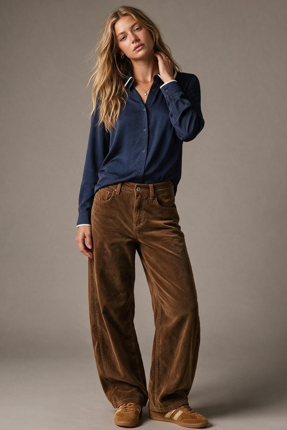 Navy Lightweight satin Contrast Collar Button Front Shirt - Shirts