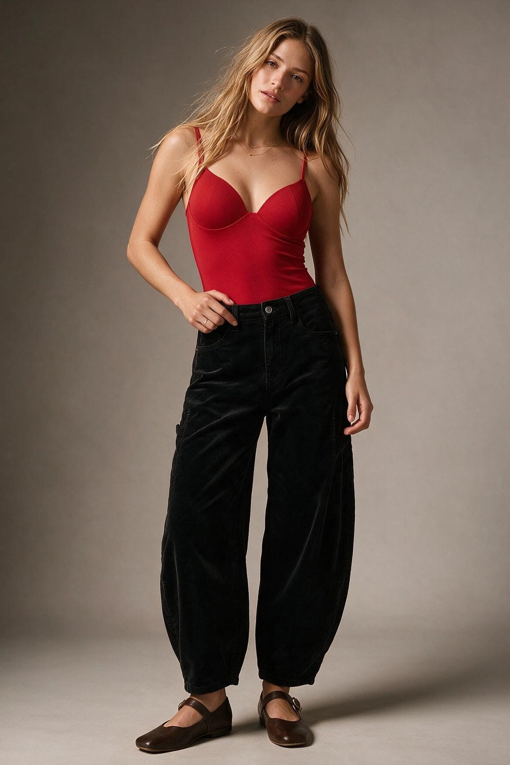 Red Stretch Jersey Underwire Cup Spaghetti Strap Bodysuit - top