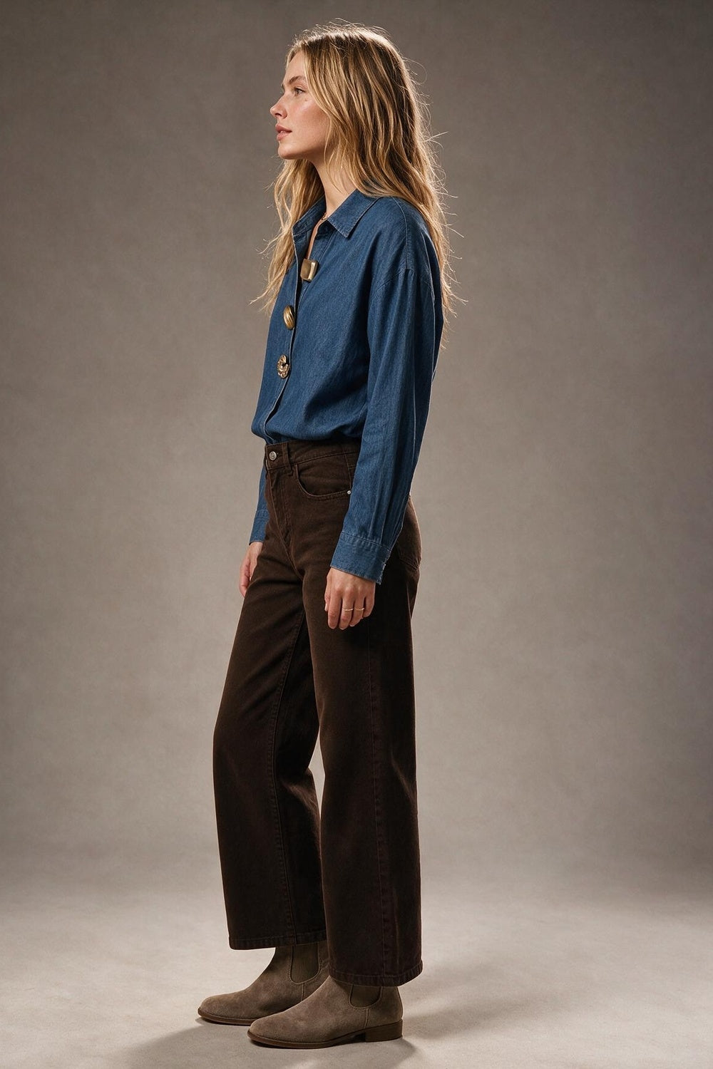Denim Blue dark Wash Chambray Gold Button Shirt - Shirts