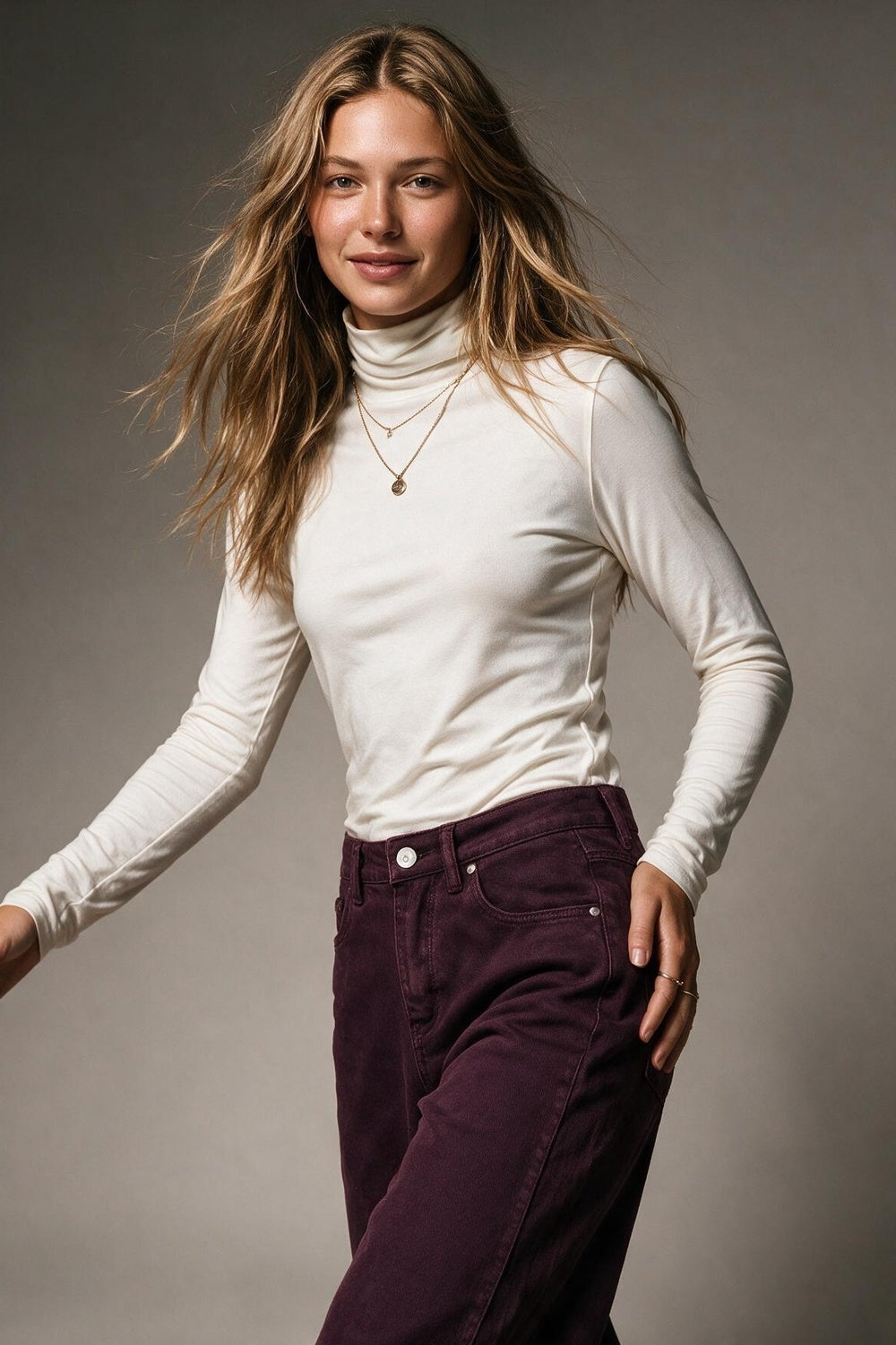 White Long Sleeve Slim Fit Turtleneck t-shirt in fabric viscose - top