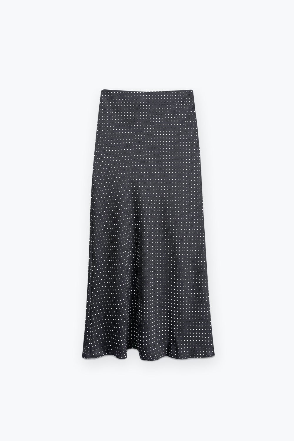 Black Polka-Dot Print Lightweight Woven A-Line Midi Skirt no waistband - Skirts