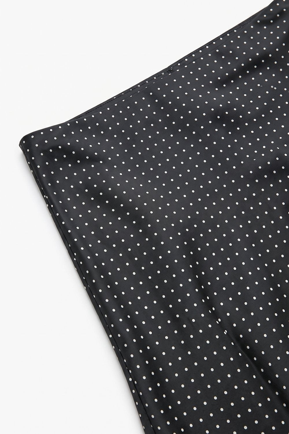 Black Polka-Dot Print Lightweight Woven A-Line Midi Skirt no waistband - Skirts