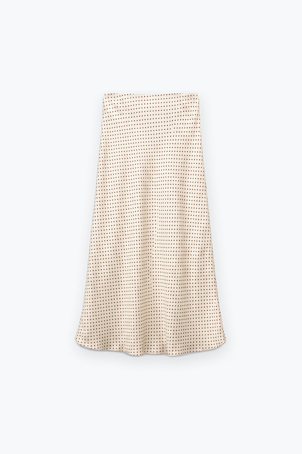 Beige Polka-Dot Print Satin Bias Cut Midi Skirt no waistband - Skirts