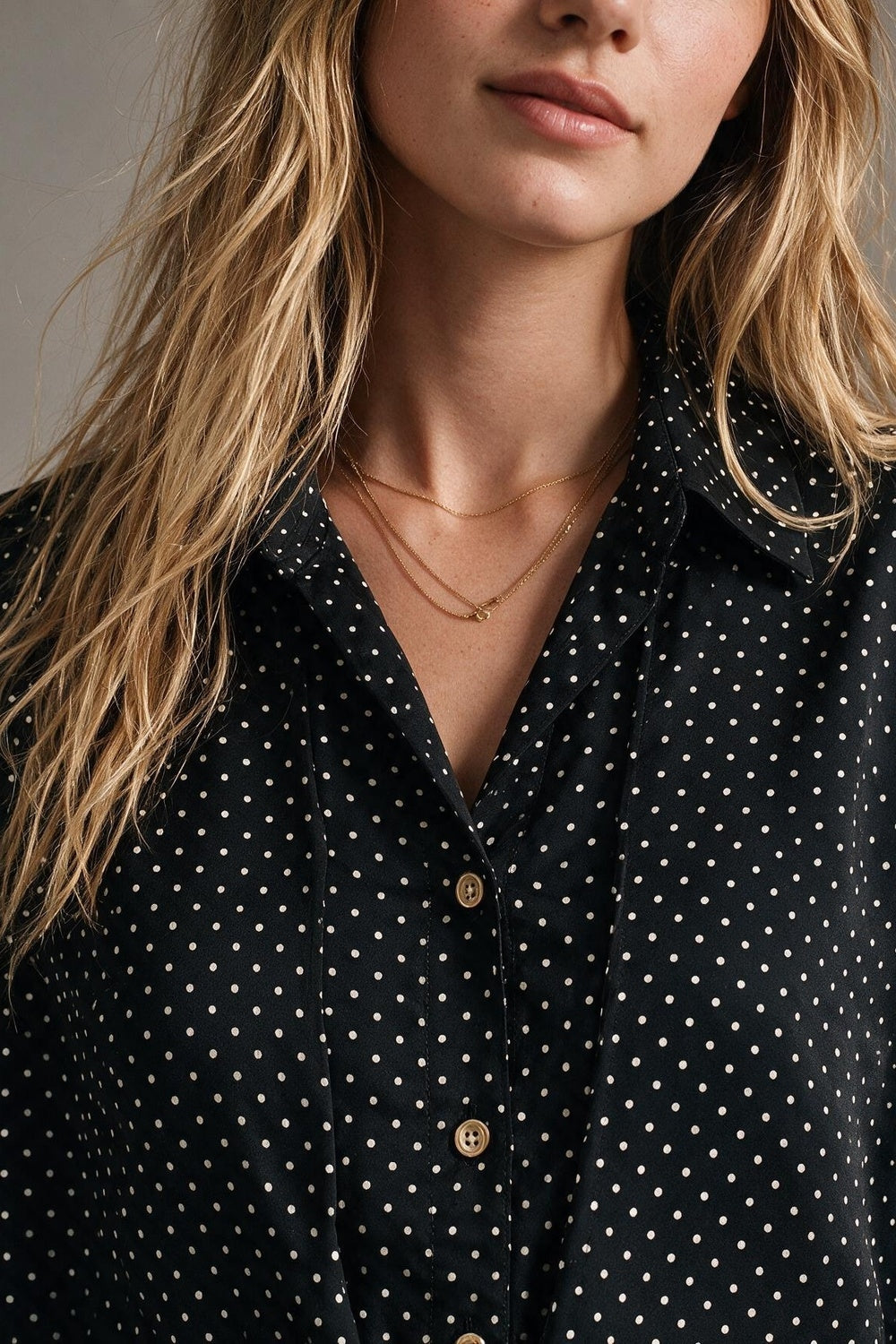 Black Polka-Dot Lightweight satin Cropped Button Shirt - Shirts