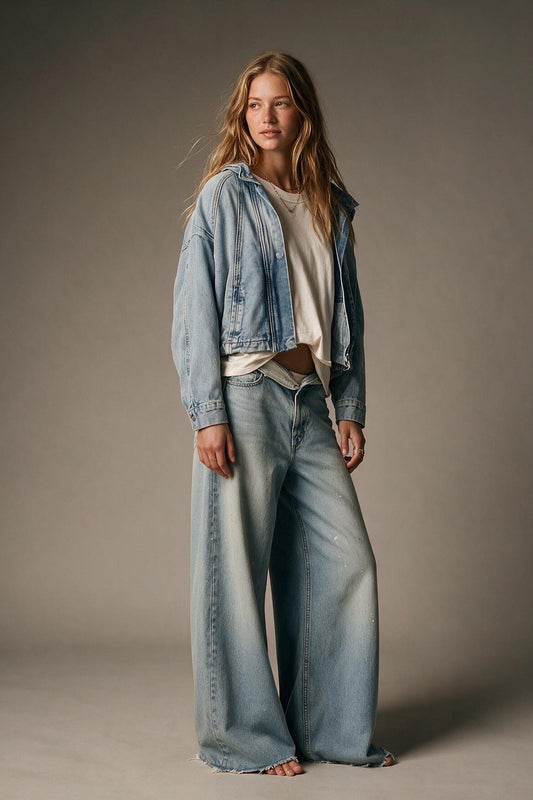 Light Wash Stand Collar Cropped Denim vintage Jacket - blazer