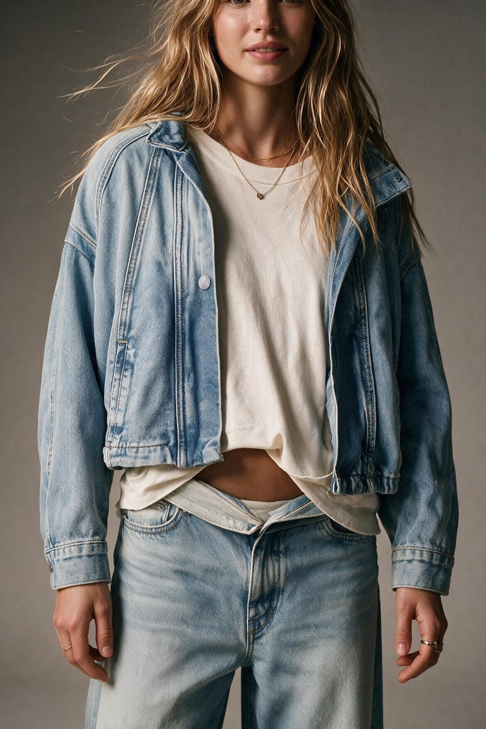 Light Wash Stand Collar Cropped Denim vintage Jacket - blazer